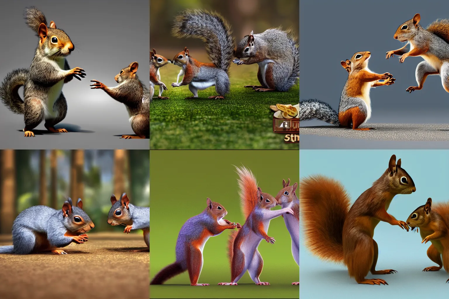 Prompt: squirrels fighting in a wellnes resort, 3D render