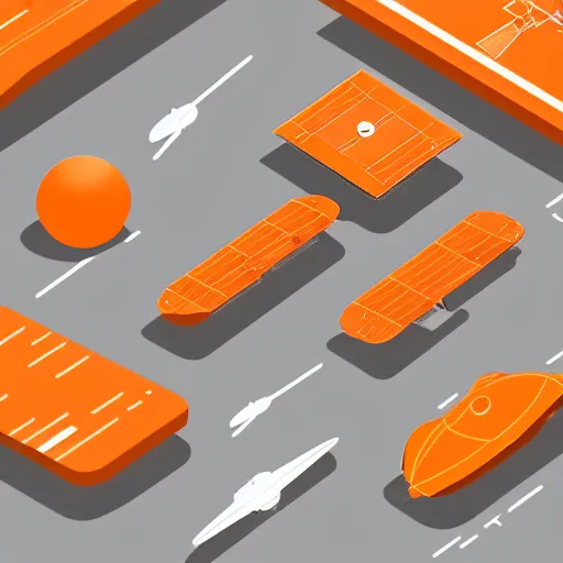 Prompt: spacecraft design, industrial, sci-fi, technical drawing, vector art, isometric illustration, orange and white, 8k