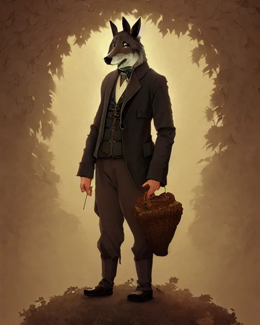 Image similar to anthropomorphic art of a detective wolf, victorian inspired clothing by artgerm, victo ngai, ryohei hase, artstation. fractal papersand books. highly detailed digital painting, smooth, global illumination, fantasy art by greg rutkowsky, karl spitzweg