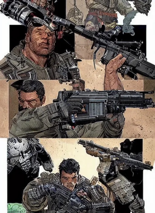 Prompt: apex legends version of the punisher. concept art by james gurney and mœbius.