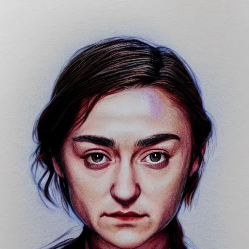 Prompt: portrait of venus arya stark drawn with red and blue ballpoint on white paper