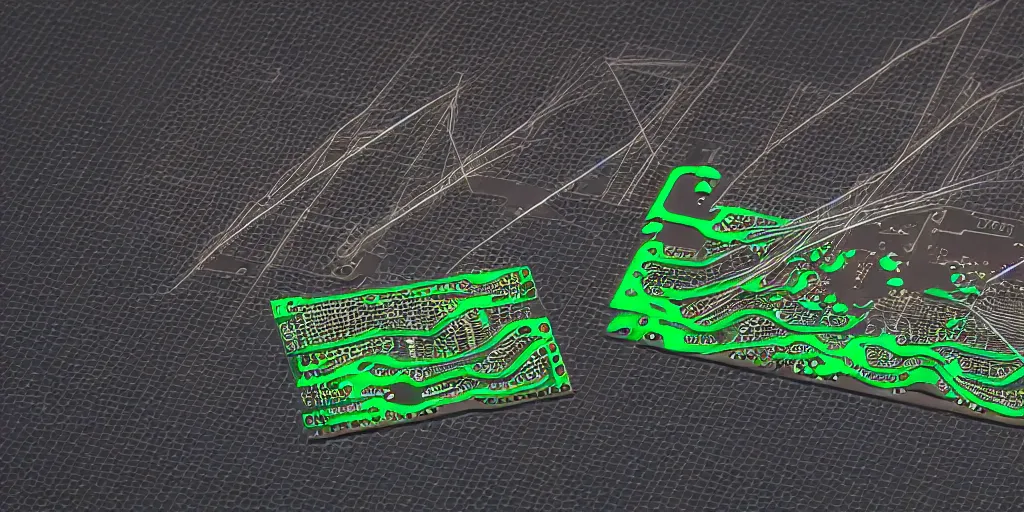 Prompt: freshly Fabricated ASICs and PCBs, laser precision, octane render