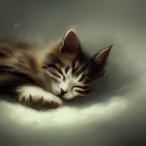 Image similar to Kitten Sleeping digital Art, Greg rutkowski, Trending artstation,cinematic