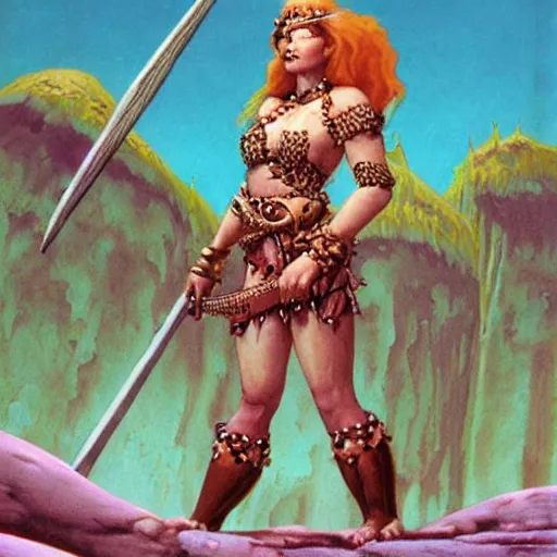 Prompt: barbarian princess by Roger Dean