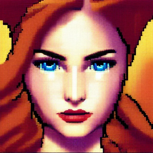 Image similar to beautiful female pixel art, close up face, trending on Artstation