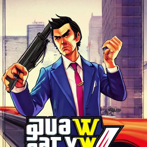 Prompt: Phoenix Wright in GTA V, cover art by Stephen Bliss, artstation, no text