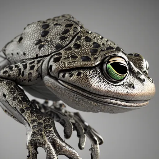 Prompt: frog beautiful natural soft light, rim light, fractal details, fine lace, mandelbot fractal anatomical, glass, facial muscles, elegant, ultra detailed, metallic armor, octane render