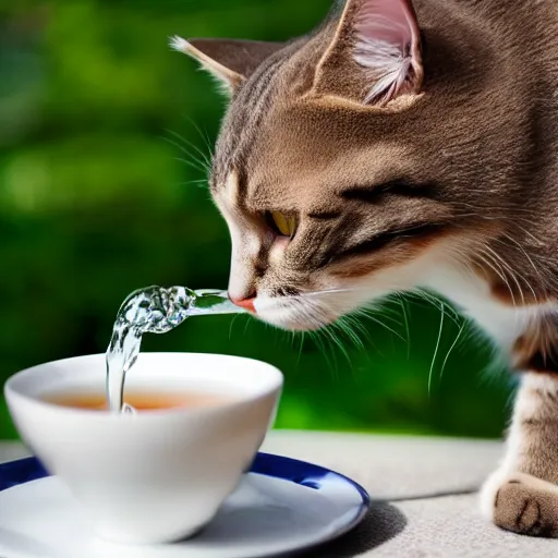 Prompt: cat drinking tea