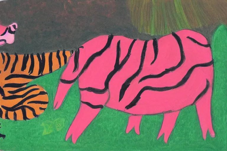 Image similar to a beautiful picture of a tiger and a pig, flower, by sanyu