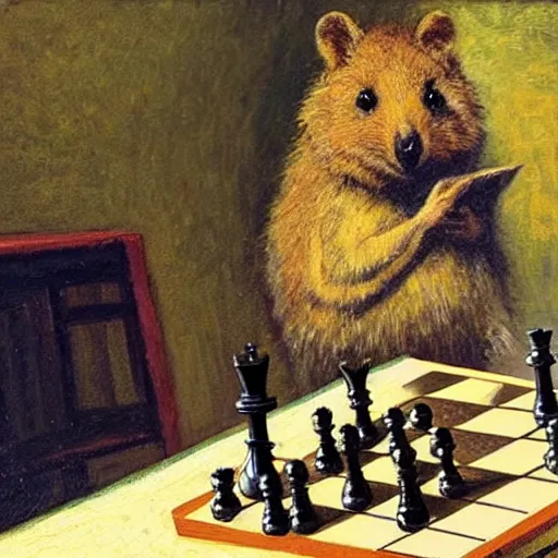 Prompt: a quokka playing chess, in the style of ilya repin