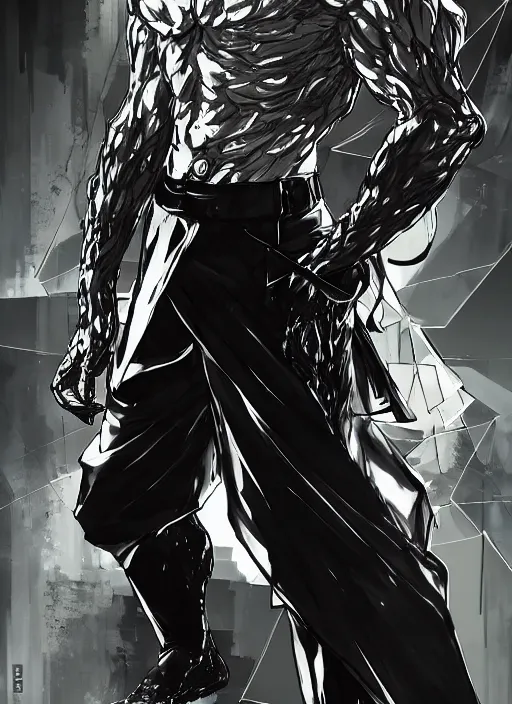 Image similar to Full body portrait of a god of intellect, a man in a tuxedo wearing a shattered mirror mask. In style of Yoji Shinkawa and Hyung-tae Kim, trending on ArtStation, dark fantasy, great composition, concept art, highly detailed, dynamic pose.