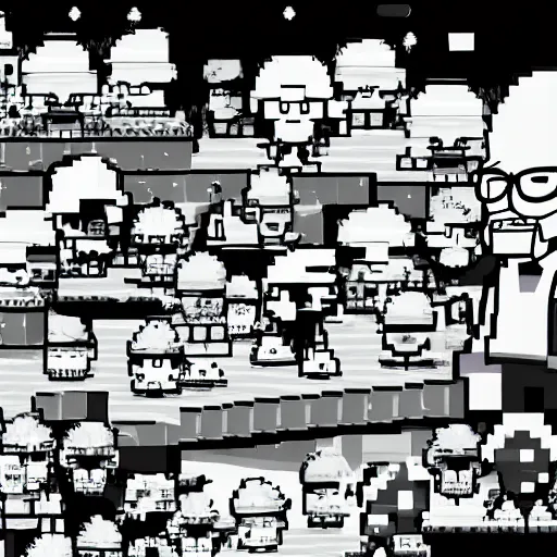 Image similar to battle against walter white in undertale, videogame screenshot, black and white