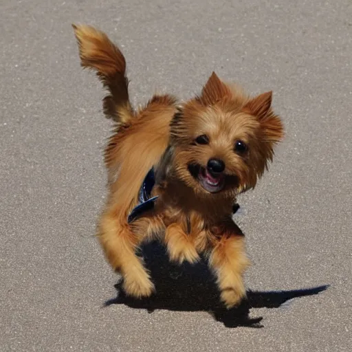 Prompt: A blond Norfolk terrier flying through the universe with an explosion behind it