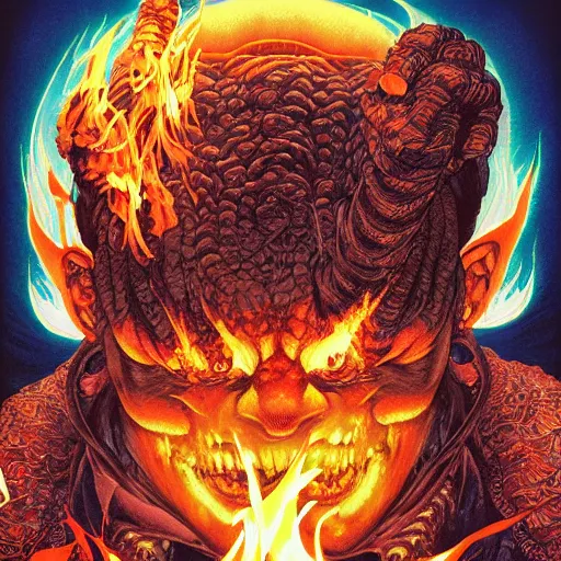 Prompt: portrait of crazy balrog with fire, symmetrical, by yoichi hatakenaka, masamune shirow, josan gonzales and dan mumford, ayami kojima, takato yamamoto, barclay shaw, karol bak, yukito kishiro