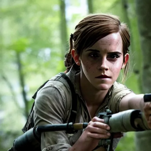 Prompt: emma watson as ellie in the movie adaptation of the last of us, directed by david yates, movie still