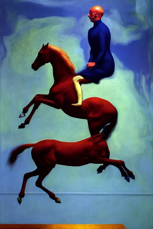 Image similar to horse levitates over an astronaut, hauntingly surreal, highly detailed painting by francis bacon, edward hopper, adrian ghenie, gerhard richter, and james jean soft light 4 k,