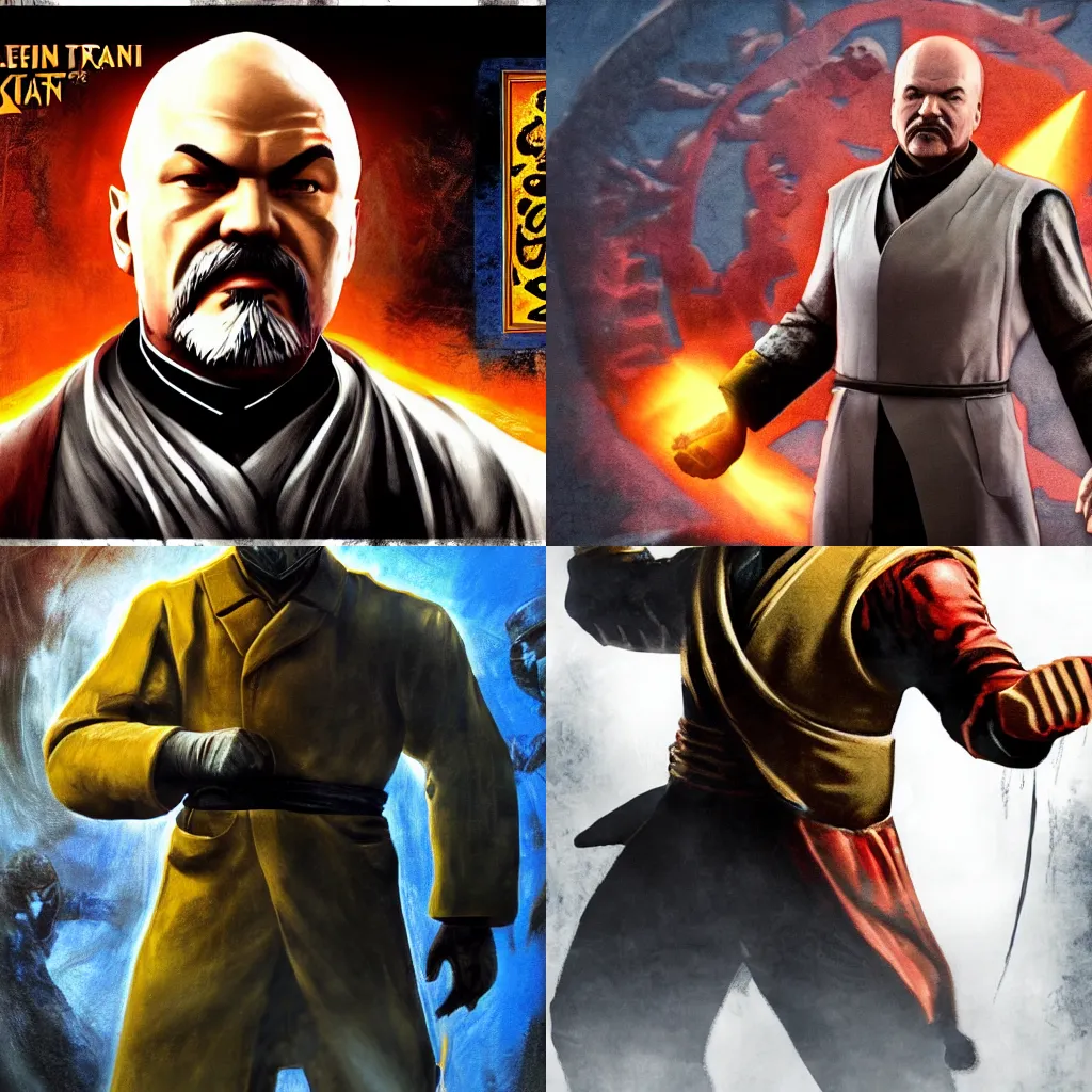 Prompt: lenin in mortal kombat mk 1 1 video game splash screen concept art detailed artofmtg