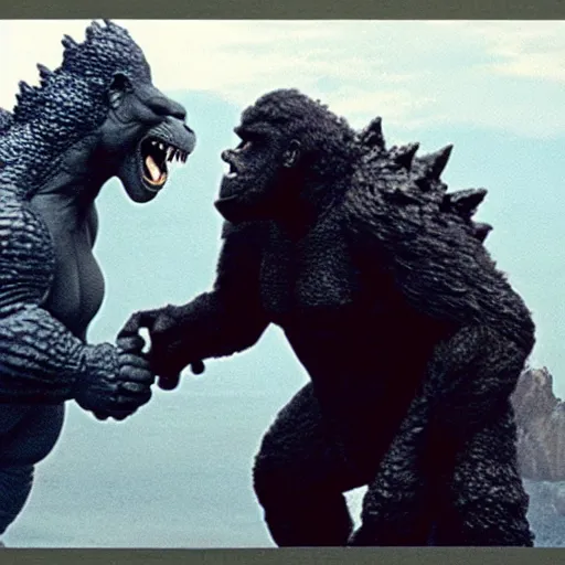 Prompt: Godzilla and Kong handshaking