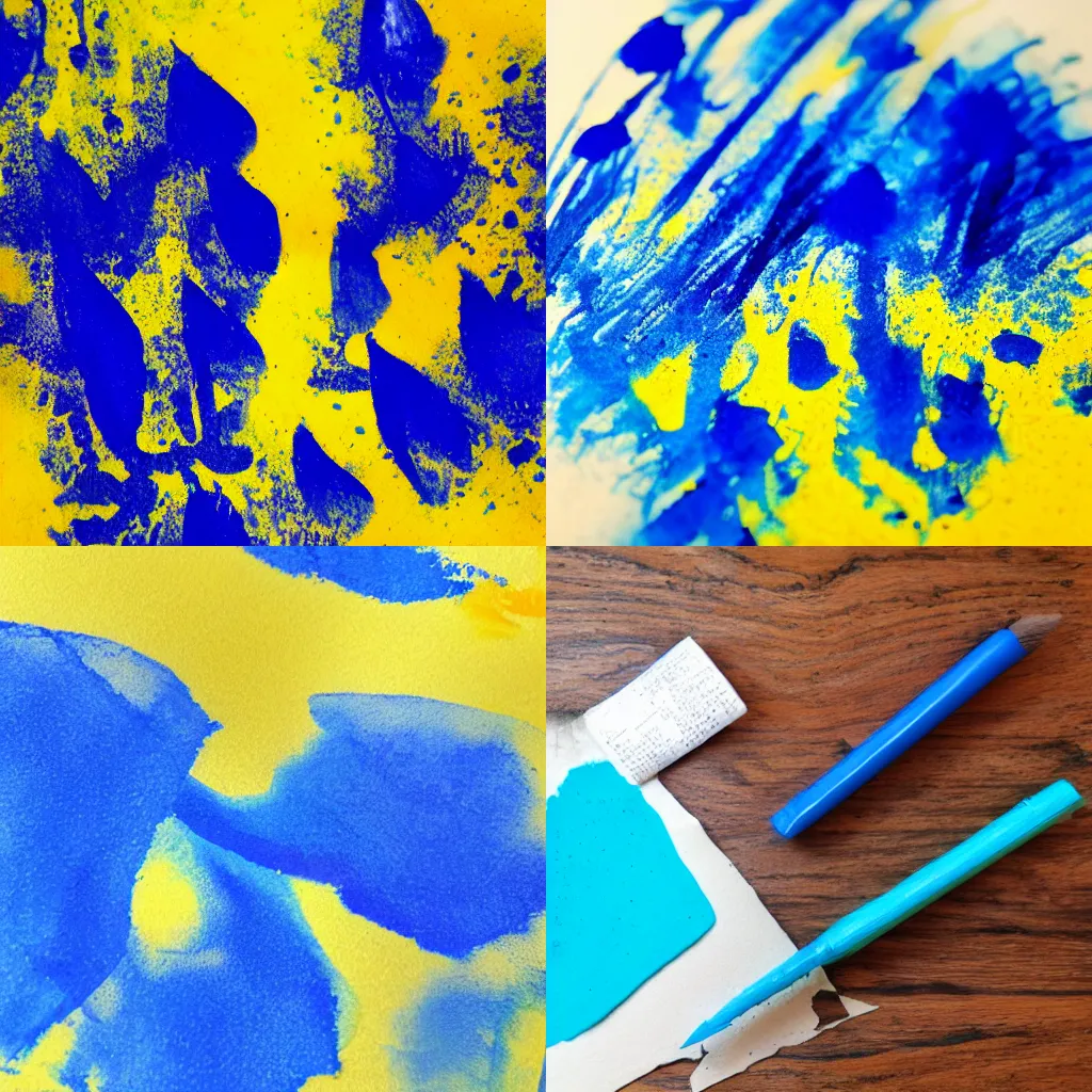 Prompt: yellow ink mixing with blue ink