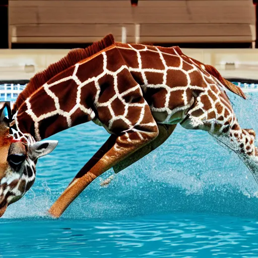 Image similar to photo of a giraffe diving in a swimming pool