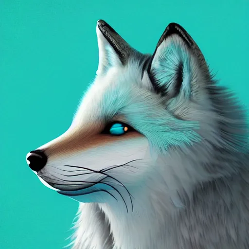 Prompt: digital turquoise and white fox, retrowave palette, digital world, highly detailed, electric breeze, anatomically correct vulpine, synth feel, fluffy face, ear floof, flowing fur, super realism, accurate animal imagery, 4 k digital art