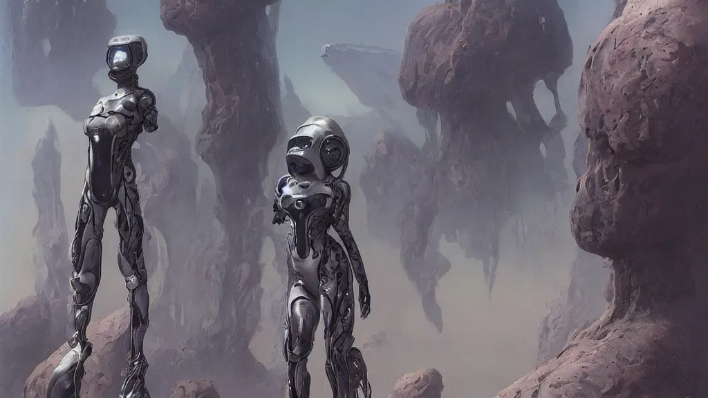 Image similar to futuristic organic spacesuit design by john schoenherr and glenn barr, epic cinematic matte painting