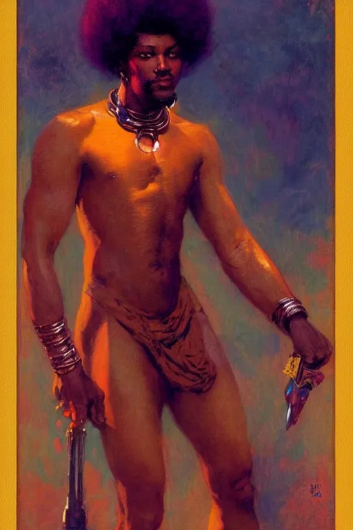 Prompt: male, character design, colorful, afrofuturism, painting by gaston bussiere, craig mullins, j. c. leyendecker, tom of finland