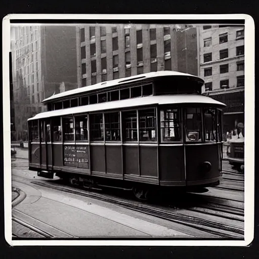 Image similar to picture of a red tramway in new york, 1 9 5 0, black and white, polaroid shot, beautiful artistic photography