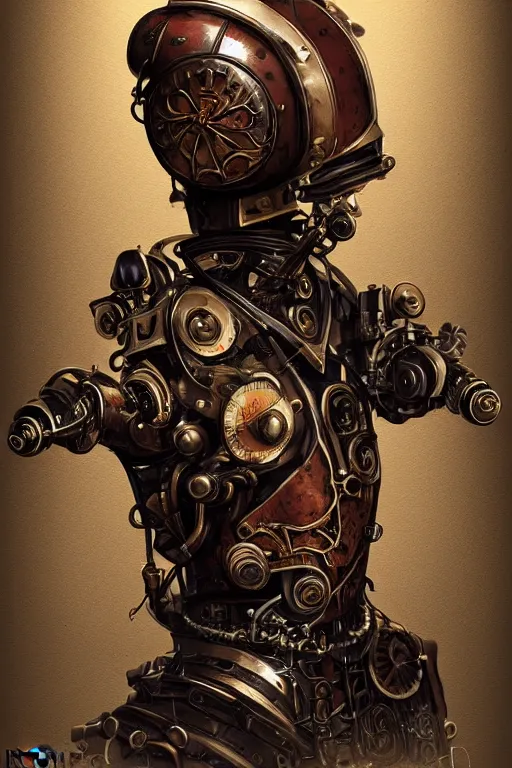 Image similar to steampunk helmet fantasy art mask robot ninja stylized digital illustration sharp focus, elegant intricate digital painting artstation concept art global illumination ray tracing advanced technology chaykin, howard and campion, pascale