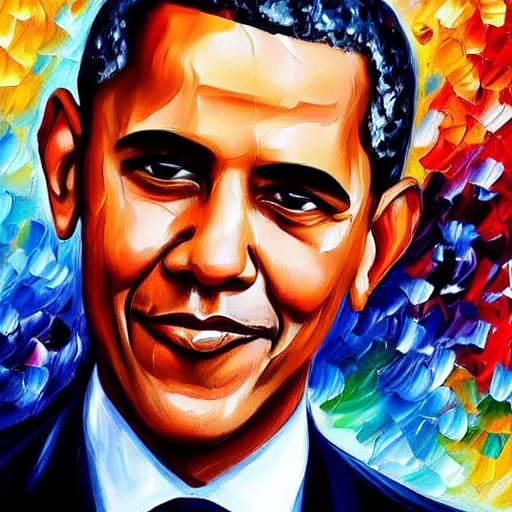 Image similar to beautiful leonid afremov portrait painting of barack obama. trending on artstation, 8k hq