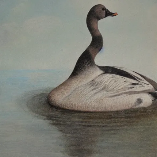 Image similar to oil painting of a goose with dozens of eyes all over its body