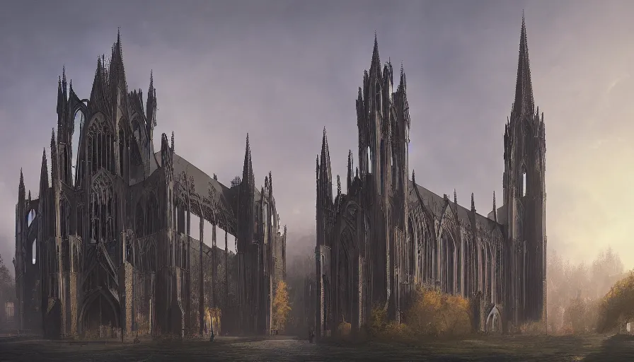 Image similar to Digital painting of Neo-Gothic Liege, Belgium, wide angle, volumetric light, hyperdetailed, artstation, cgsociety, 8k