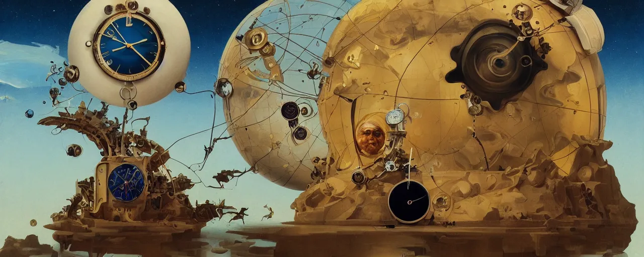 Image similar to duotone surrealist illustration 3 / 4 portrait of albert einstein measuring time on salvadore dali clock in outer space. golden ratio accidental renaissance. by sachin teng and sergey kolesov and ruan jia and heng z. graffiti art, scifi, fantasy, hyper detailed. octane render. concept art. trending on artstation