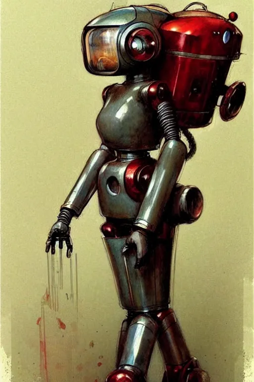 Image similar to adventurer ( ( ( ( ( 1 9 5 0 s retro future robot android robot maid. muted colors. ) ) ) ) ) by jean baptiste monge!!!!!!!!!!!!!!!!!!!!!!!!! chrome red