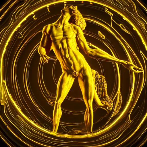 Image similar to a renaissance statue inside a neon ring 3 d render, black background, ray tracing, 8 k resolution, shar focus, hyper detailed, hyper realistic