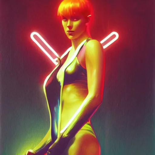 Image similar to silhouette of Leeloo from the 5th Element dodging laser beams, stormy weather, extremely detailed masterpiece, oil on canvas, low-key neon lighting, artstation, Blade Runner 2049, Roger Deakin’s cinematography, by J. C. Leyendecker and Peter Paul Rubens,