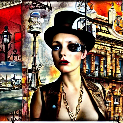 Prompt: steam punk st. angel's bridge, contemporary collage, highly detailed, digital painting, 4 k, hdr, punk, fashion, smooth, sharp focus, art by nick knight, sandra chevrier and john hoyland