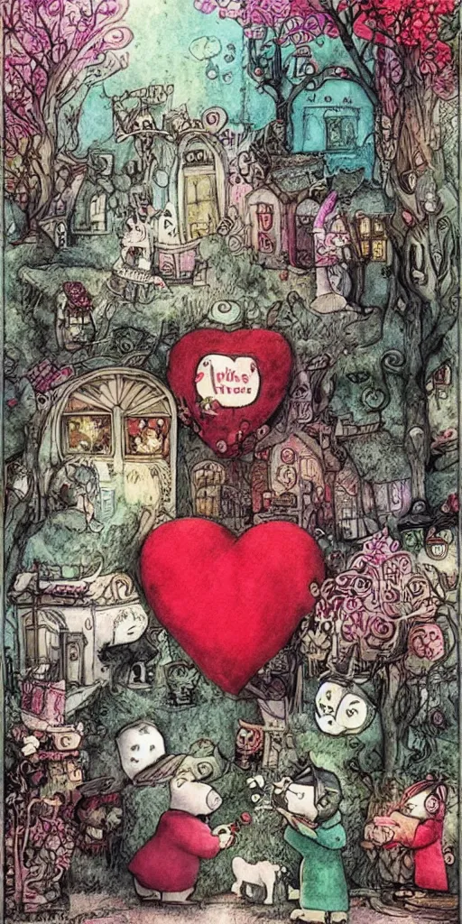 Prompt: a valentine's day scene by alexander jansson, joel fletcher, owen klatte, angie glocka, justin kohn, maurice sendak. valentine's day color palette.