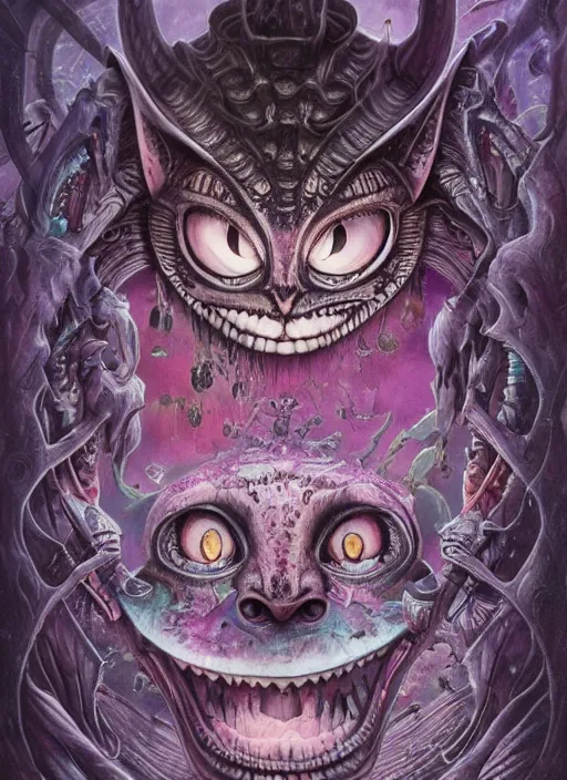 Image similar to cheshire cat, aztec god, alien, highly detailed, cinematic, 8 k, by megan duncanson, benjamin lacombe, adrian borda, stanley artgermm, tom bagshaw, craig mullins, carne griffiths, ayami kojima, beksinski, giger, trending on deviantart, hyper detailed, horror, full of colour