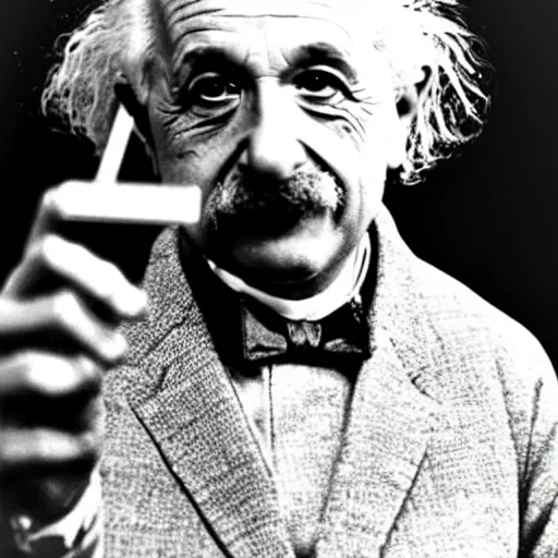 Image similar to Albert Einstein showing his Samsung galaxy note phone to the camera