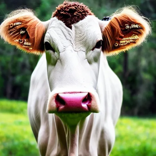 Image similar to a beautiful cow with long blond curly hair on his head