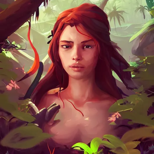 Image similar to painting forest nymph treasure on sea of thieves game avatar hero smooth face median photoshop filter cutout vector, behance hd by jesper ejsing, by rhads, makoto shinkai and lois van baarle, ilya kuvshinov, rossdraws global illumination