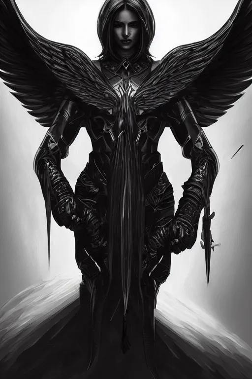 Image similar to a portrait of the archangel lucifer, grim - lighting, high - contrast, intricate, elegant, highly detailed, digital painting, artstation, concept art, smooth, sharp focus, illustration