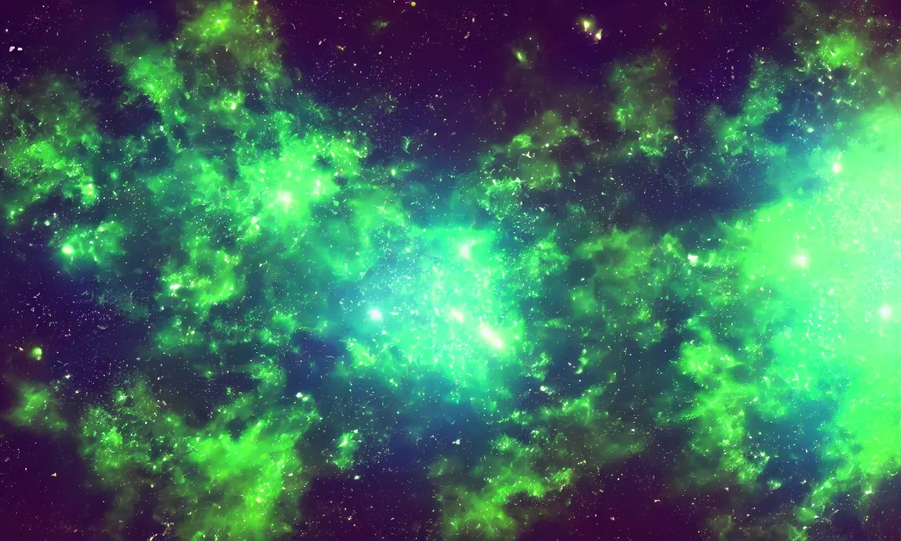 Prompt: Green nebula in deep space without planets, Trending on Artstation