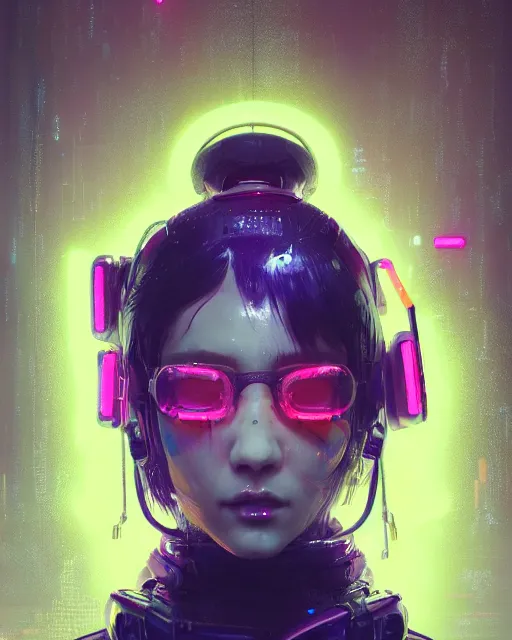 Prompt: detailed portrait neon operator girl, cyberpunk futuristic neon, reflective puffy coat, decorated with traditional japanese ornaments by ismail inceoglu dragan bibin hans thoma greg rutkowski alexandros pyromallis nekro rene maritte illustrated, perfect face, fine details, realistic shaded, fine - face, pretty face