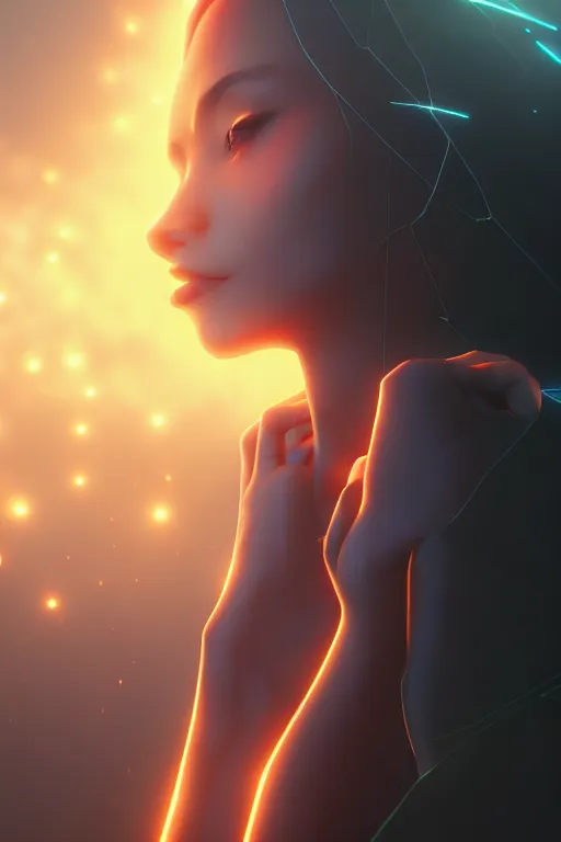 Image similar to 4K hyper detailed portrait of beautiful liminal embers igniting a black background, flying through the sky, sending flickering aesthetic firefly ashes towards viewer by Makoto Shinkai, by Artgerm, by beeple, by Greg Rutkowski, volumetric lighting, octane render, 4K resolution, trending on artstation, masterpiece