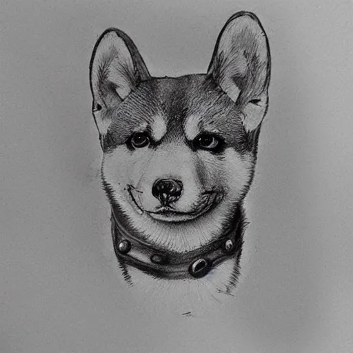 Prompt: a pencil drawing picture of a steampunk Shiba Inu