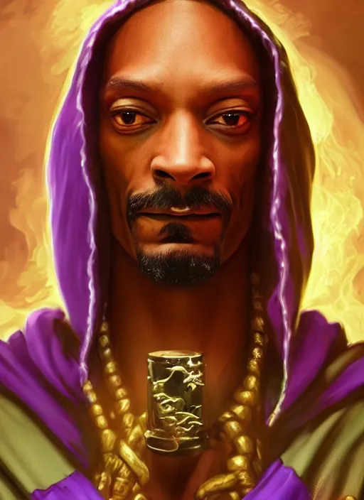 Image similar to snoop dogg as a mage, short beard, grumpy, intricate purple robes, Ivan Aivakovsky, Boris Vallejo, epic fantasy character art, D&D Concept Art, full length, ultra Realistic, Regal, Refined, Detailed Digital Art, Exquisite detail, post-processing, masterpiece, Cinematic Lighting, Unreal Engine, 8k, HD,