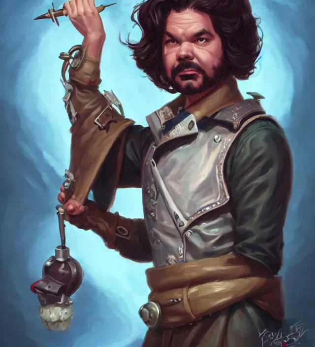 Image similar to matt berry as jackie daytona, dnd character art portrait, matte fantasy painting, deviantart artstation, by jason felix by steve argyle by tyler jacobson by peter mohrbacher, cinema