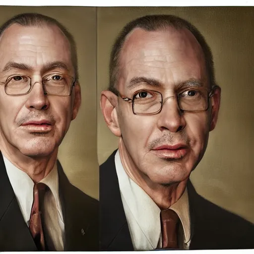 Image similar to barry clamp corporate portrait, professional profile photo, hyperreal photo portrait by jonathan yeo, by craig wiley, by david dawson, professional studio lighting, detailed realistic facial features